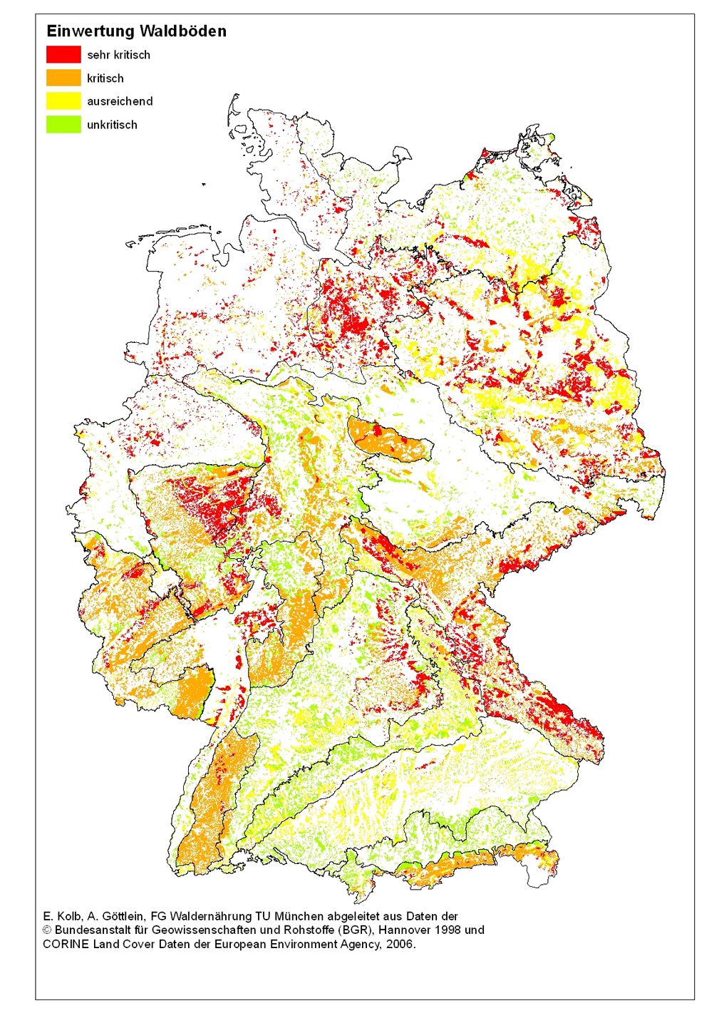 Nährstoffnachhaltigkeitskarte von Deutschland – Waldflächen
